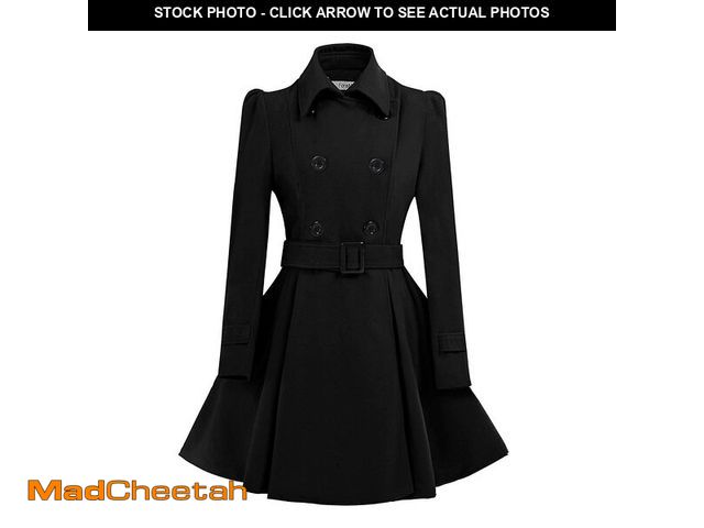 Lot 74-13714851 - ForeMode Women Swing Double Breasted Wool Pea Coat with Belt Buckle Spring Mid-Long Long Sleeve Lape...