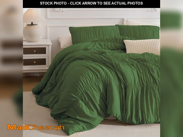 Lot 74-14365432 - Masaca Oversized King Comforter 128"x120",Olive Green Ruched Shabby Boho Chic Bedding Comforter Set,...