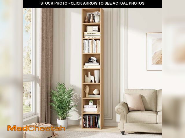 Lot 74-12550533 - Homfa 8-Tier Wood Bookcase, 71'' Tall Storage Cube Organizer with Adjustable Shelves, Nature - UNUSE...