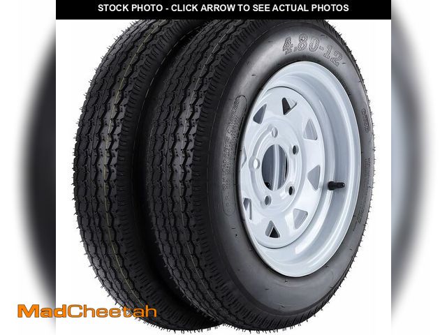Lot 74-12366317 - Set of 2 4.80-12 4.80x12 480-12 4.80-12 Trailer Tires with 12" Rims, 5 Lug on 4.5", Load Range C 6PR...