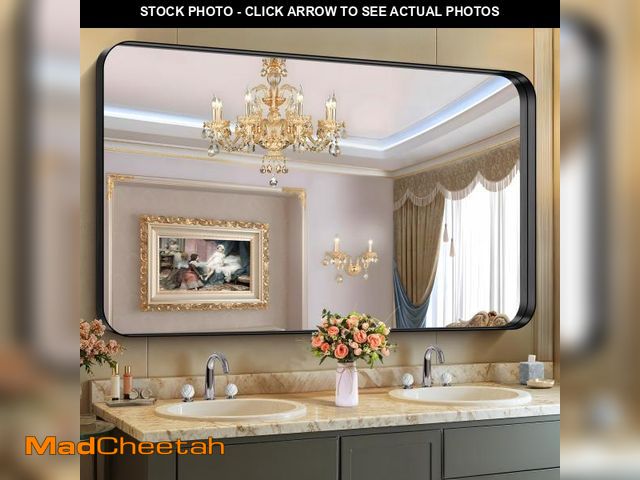 Lot 74-12149279 - CIRCUMI Black Bathroom Mirror, 36"x60" Rectangular Mirror with Deep Metal Frame, Rounded Corner, Tem...