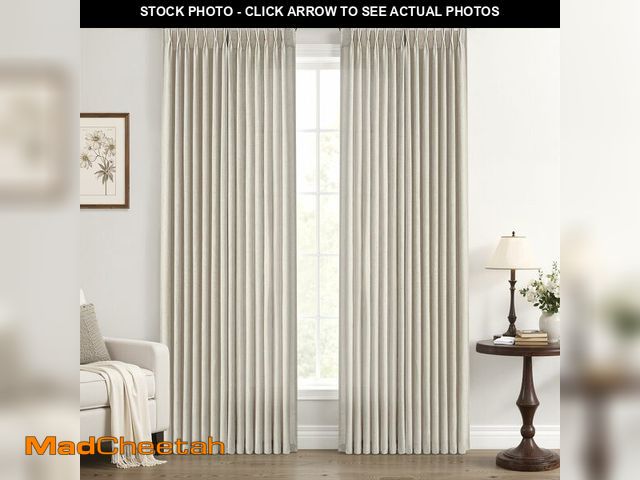 Lot 74-14058348 - Custom Made Rustic Oatmeal Pinch Pleated Linen Curtains 105 Inches Long for Living Room Bedroom Crea...