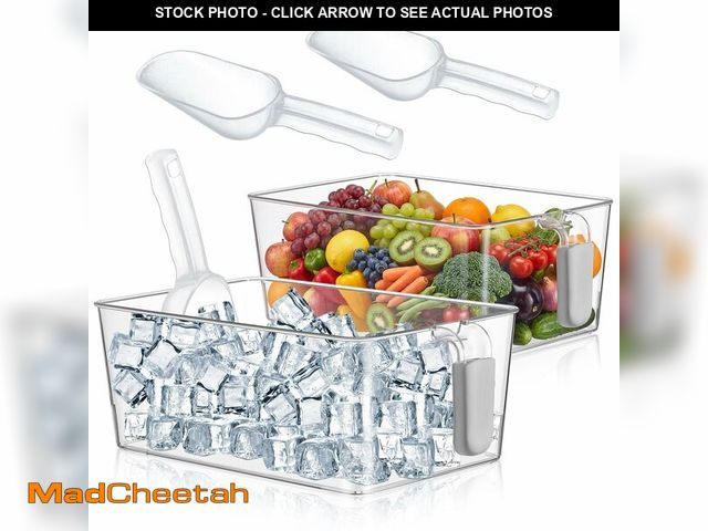 Lot 74-14427014 - Havawish 2 Set Clear Ice Storage Bin Bucket for Freezer Flexible Scoop Set Plastic Ice Bin Holder Fr...