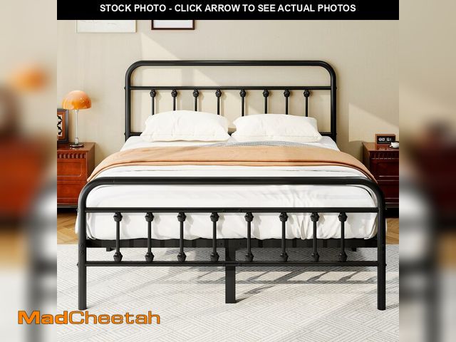 Lot 74-12784594 - zunatu King Size Metal Platform Bed Frame/Victorian Style Headboard and Footboard/Steel Slat Support...