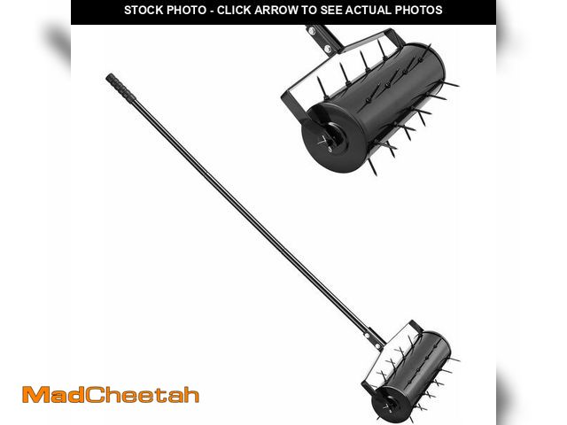 Lot 74-14068457 - VEVOR Rolling Lawn Aerator, 18-inch Heavy-Duty Manual Rolling Aerator Lawn with Detachable Handle an...