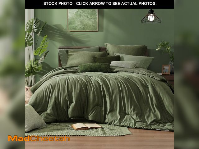Lot 74-13366797 - Monbix Queen Comforter Set - 7 Pieces Cationic Dyeing Olive Green Bed in a Bag Queen Bedding Sets wi...