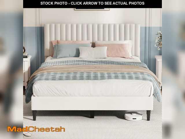 Lot 74-12695272 - Casaottima Queen Bed Frame, Velvet Upholstered Platform Bed with Headboard, Strong Wooden Slats Supp...