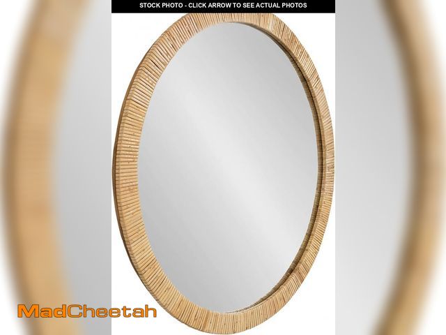 Lot 74-12210076 - Kate and Laurel Rahfy Boho Round Rattan Mirror; 28 Inch Diameter; Natural Wood; Decorative Round Woo...
