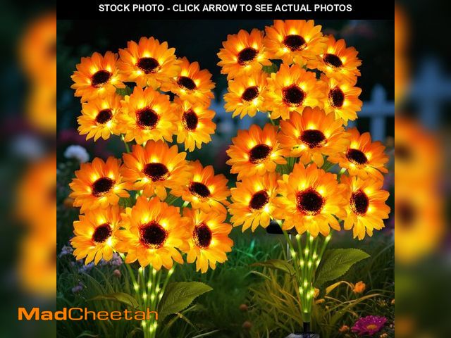 Lot 74-12442484 - Solar Garden Lights Outdoor, 4 Pack Sunflower Lights with 24 Sunflower, Waterproof 90 Led Garden Fal...