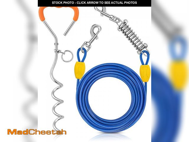 Lot 74-12119481 - Petbobi Dog Tie-Out Cable and Stake - 30ft Heavy Duty Cable with Spring, No Tangle, 16in Ground Stak...