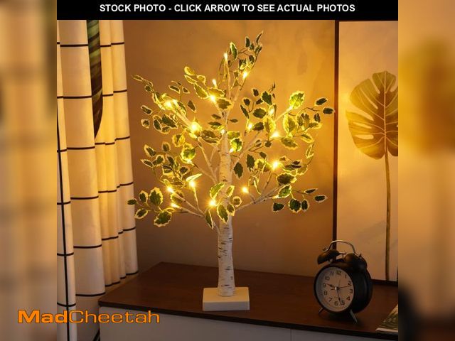 Lot 74-12310981 - NXUEBDU Green Leaf Birch Tree with LED Lights, 2 feet 24 LED Warm Light Up Christmas Tree, Timer Bat...