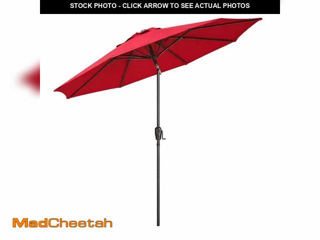 Lot 74-14115521 - Sun-Ray 9 ft. Round 8-Rib Steel Market Patio Umbrella in Ruby Red - UNUSED