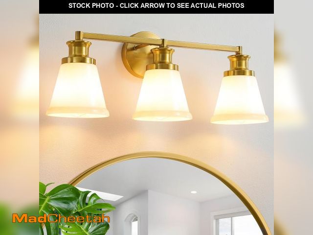 Lot 74-12397774 - CCYCOL Gold Bathroom Light Fixtures, 3-Light Brushed Gold Bathroom Vanity Lights Over Mirror, Modern...