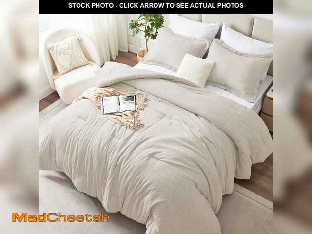 Lot 74-13713607 - CozyLux King Size Comforter Set - 3 Pieces Beige Soft Luxury Cationic Dyeing Bedding Comforter for A...