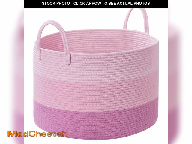 Lot 74-13563851 - Degeyoyo Blanket Basket Living Room, 67L Large Round Storage Basket, Cotton Rope Laundry Baskets &am...