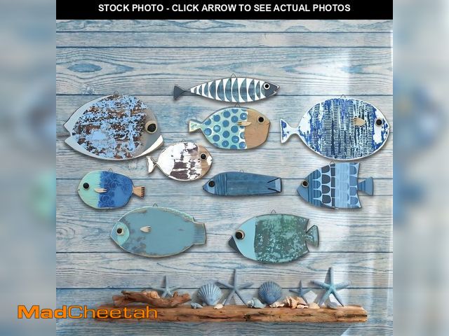 Lot 74-14274610 - Yuntau 10 Pcs Fish Wall Decor Wooden School of Fish Wall Hanging Decor Wood Beach Wall Art Nautical ...
