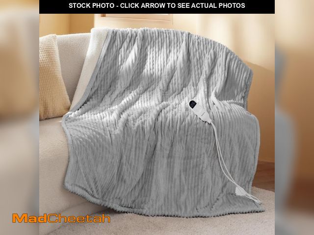 Lot 74-11547111 - Bedsure Heated Blanket Electric Throw - Soft Ribbed Flannel Electric Blanket, Heating with 4 Time Se...
