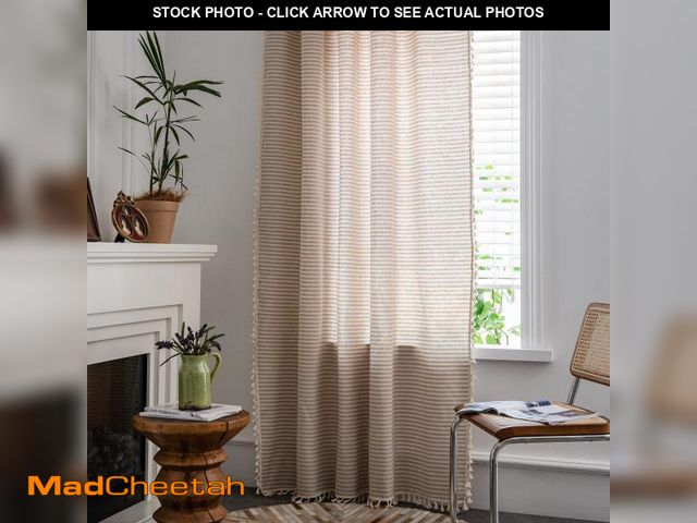 Lot 74-12313504 - Sutuo Home Boho Curtain 84 Inches Length, Beige Stripes Print Curtain with Handmade Tassels, Rod Poc...