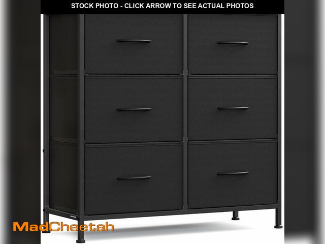 Lot 74-12633343 - SONGMICS Dresser for Bedroom, Chest of Drawers, TV Stand, Steel, MDF, 6 Non-Woven Fabric Drawers, St...