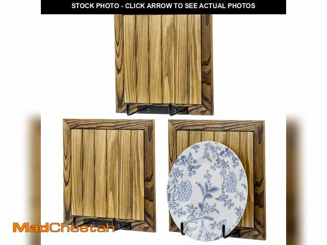 Lot 74-13628056 - MyGift Wall Plate Display Holders, Rustic Burnt Solid Wood and Industrial Black Metal Wire Photo Fra...