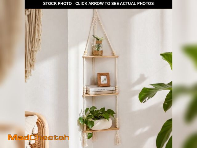 Lot 74-14264618 - Artilady Macrame Corner Shelf Wall Hanging 3-Tier, Adjustable Boho Wood Plant Shelves Display for In...