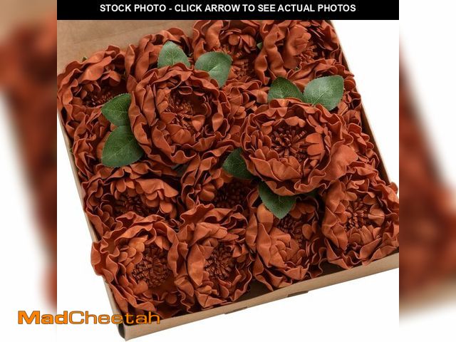 Lot 74-12685843 - Ling's Moment Flowers 16pcs Burnt Orange Rust Blooming Peonies Artificial Flowers with Stem, Artific...