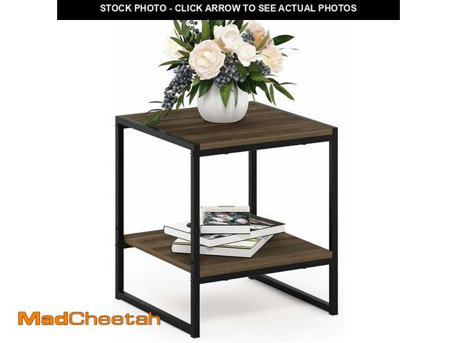 Lot 74-14348739 - FURINNO Camnus Modern Living 2-Tier End Table, Columbia Walnut, 15.9 in x 15.75 in x 18 in - UNUSED