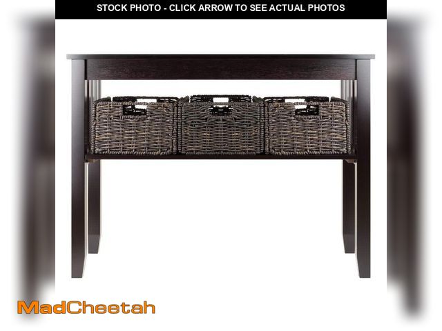 Lot 74-12746842 - Morris 40 in. Espresso Rectangle Wood Console Table with Baskets - UNUSED