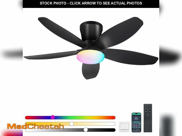 Lot 74-14153428 - Surtime Flush Mount RGB Ceiling Fans with Lights-36 Low Profile Ceiling Fan with Light and Remote/AP...