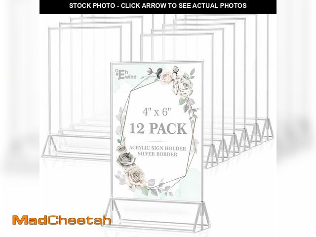 Lot 74-12680333 - EHWINE 12 Pack Acrylic Sign Holder 4 x 6, Double Sided Silver Picture Frame Stand up Table Top Sign ...