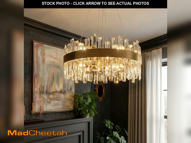 Lot 74-13708984 - 12-Light Modern Crystal Chandelier, 19.7'' Gold Chandelier Light Fixture, Brushed Gold 2-Tiers Raind...