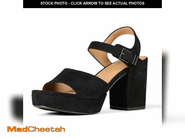 Lot 74-13714433 - Essentials Women's Platform Ankle Strap Block Heel Sandal, Black Faux Suede, 8 - USED