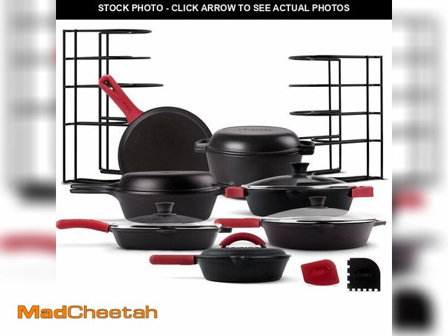 Lot 74-12615281 - Cuisinel Cast Iron 23-Pc Cookware Set - 8" Skillet + Cast Iron Lid + 12"+Lid + 10" Braiser with Lid ...