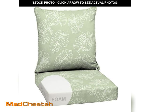 Lot 74-14290680 - ARDEN 24 in. x 24 in. 2-Piece Foam Deep Seating Outdoor Lounge Chair Cushion in Coastal Green Leaf -...