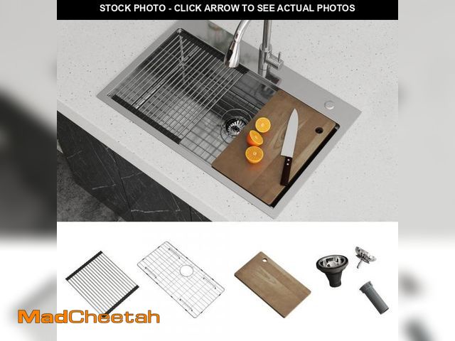Lot 74-12147715 - 33 in. Drop-In/Undermount Single Bowl 16 Gauge Gunmetal Sliver Stainless Steel Kitchen Sink with Bot...
