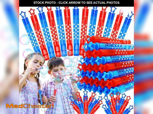 Lot 74-14335405 - iGeeKid 100 Pack 4th of July Party Favors Mini Bubble Wands, Patriotic Red White Blue Star Bubbles K...