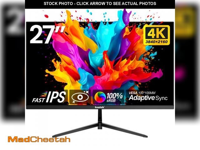 Lot 74-12462551 - Gawfolk 27 Inch 4K UHD IPS Monitor, 60Hz FreeSync, Built-in Speakers, HDMI/DP, VESA Tilt - PC/Laptop...