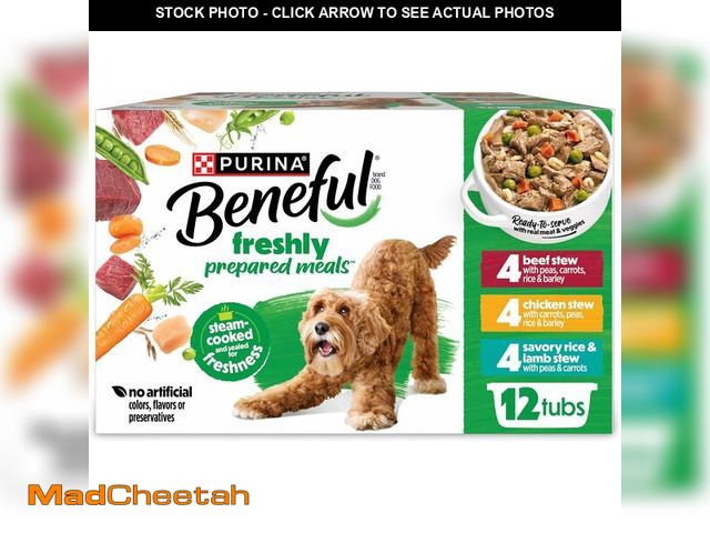 Lot 74-12544312 - Purina Beneful Gravy Wet Dog Food Variety Pack, Prepared Meals Stew - (12) 10 oz. Tubs best by dec 2...