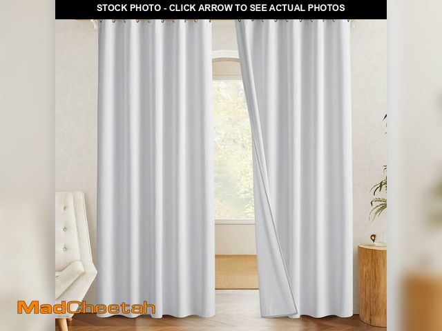 Lot 74-14062766 - NICETOWN 100% Absolutely Blackout Linen Curtains with Thermal Insulated White Liner, White, 62" Wide...