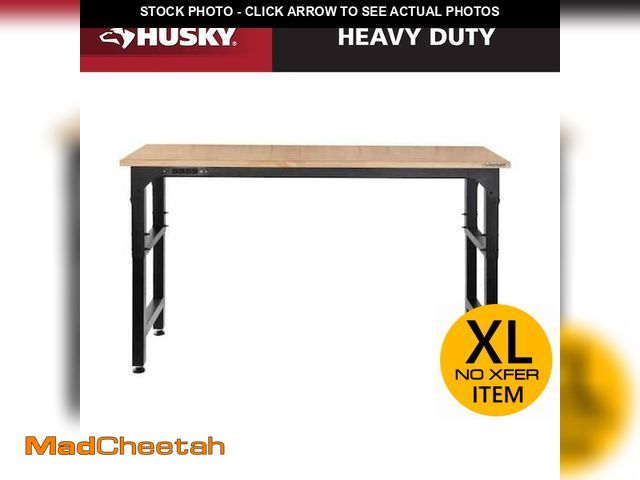 Lot 74-13226142 - Husky 72 in. W x 23 in. D Adjustable Height Black Workbench, Solid Wood Top for Heavy Duty Welded St...