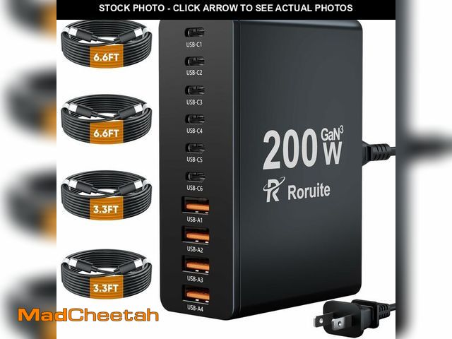 Lot 74-13549752 - USB C Charging Station 10 Port with 4 USB Cables, 200W GaN Type C Charger Block, Wall Charger Power ...