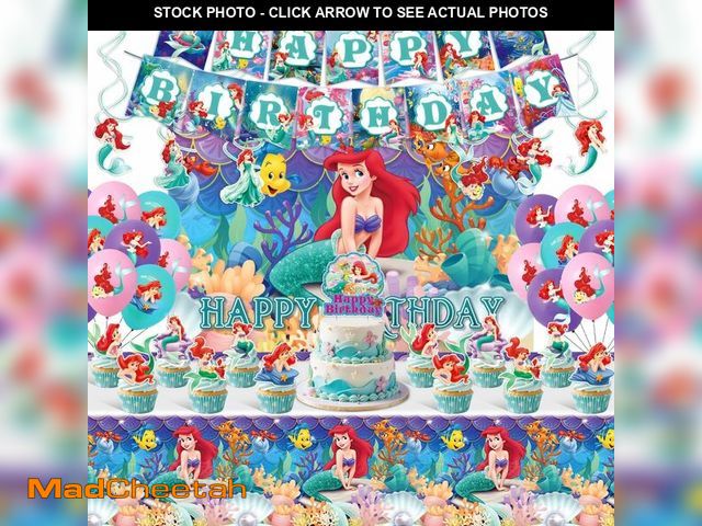 Lot 74-14056765 - Ariel Birthday Party Supplies, Party Decorations Set Include Banner, Backdrop, Tablecloth, Balloons,...