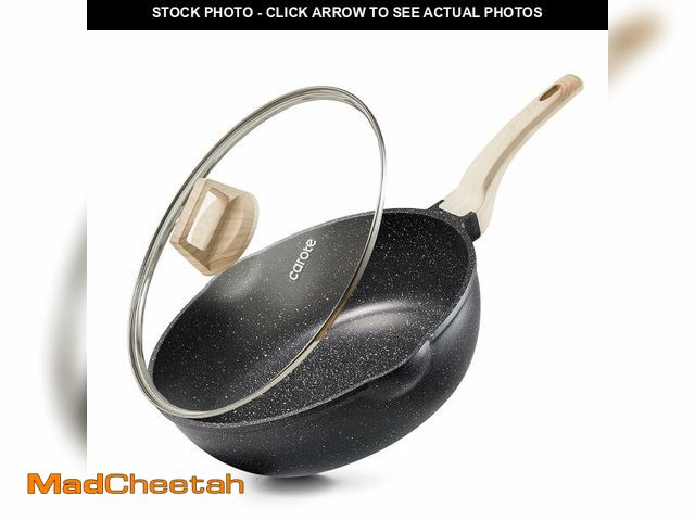 Lot 74-14145776 - CAROTE 12 Inch Nonstick Deep Frying Pan with Lid, 5.5 Qt Jumbo Cooker Saute Pan with Pour Spout, Ski...