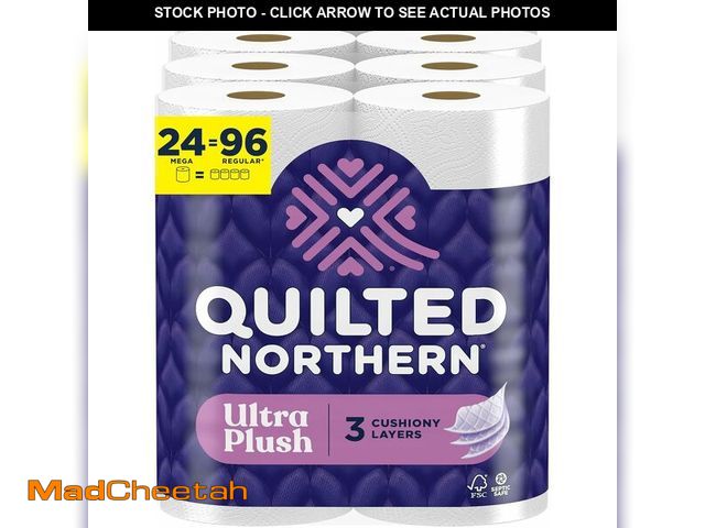 Lot 74-14348997 - Quilted Northern Ultra Plush Toilet Paper, 24 Mega Rolls = 96 Regular Rolls, 4X More Absorbent*, 3-P...
