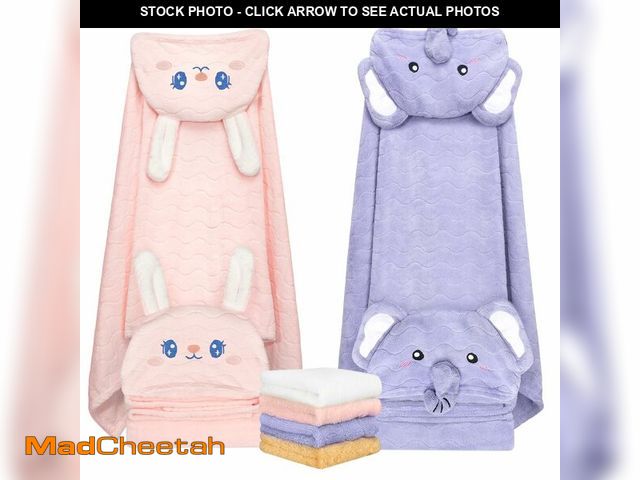 Lot 74-13711584 - 6 PCS Toddler Bath Towel Set for Boy Girl 0-5 Year, 2 PCS Thick Absorbent Hooded Baby Bath Towels La...