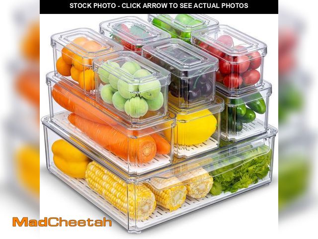 Lot 74-11552439 - KUMD 10 Pack Fridge Organizer, Stackable Refrigerator Organizer Bins with Lids, BPA-Free Produce Fru...