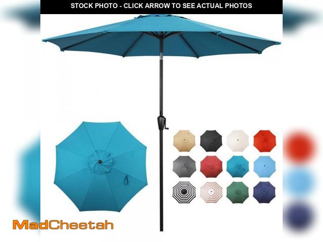 Lot 74-12409633 - Sun-Ray 9 ft. Round 8-Rib Steel Market Patio Umbrella in Teal - UNUSED