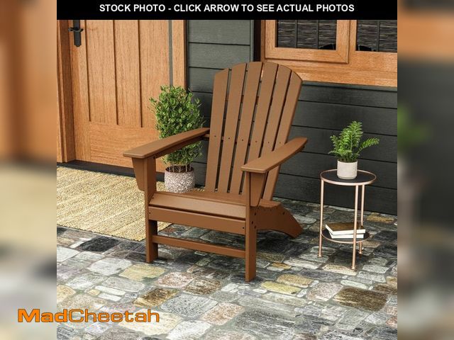 Lot 74-14115482 - POLYWOOD Grant Park Traditional Curveback Teak Plastic Outdoor Patio Adirondack Chair (Set of 1) - U...