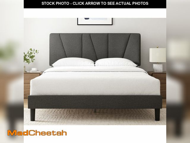 Lot 74-12695241 - ZINUS King Maya Upholstered Bed Frame with Asymmetric Headboard, Durable Wooden Slats, Sturdy Framew...