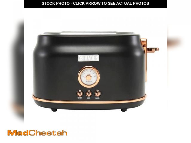 Lot 74-12517820 - HADEN Dorset 900 W 2-Slice Wide Slot Black and Copper Retro Toaster with Removable Crumb Tray and Ad...